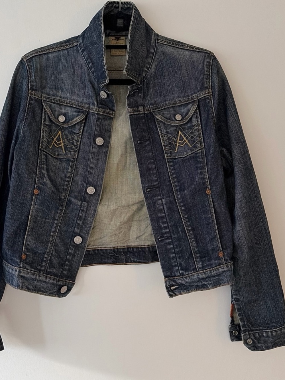 7 For All Mankind Dark Indigo Denim Jacket with Contrast Stitching
